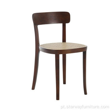 Cadeira de jantar design popular com rattan &amp; madeira maciça